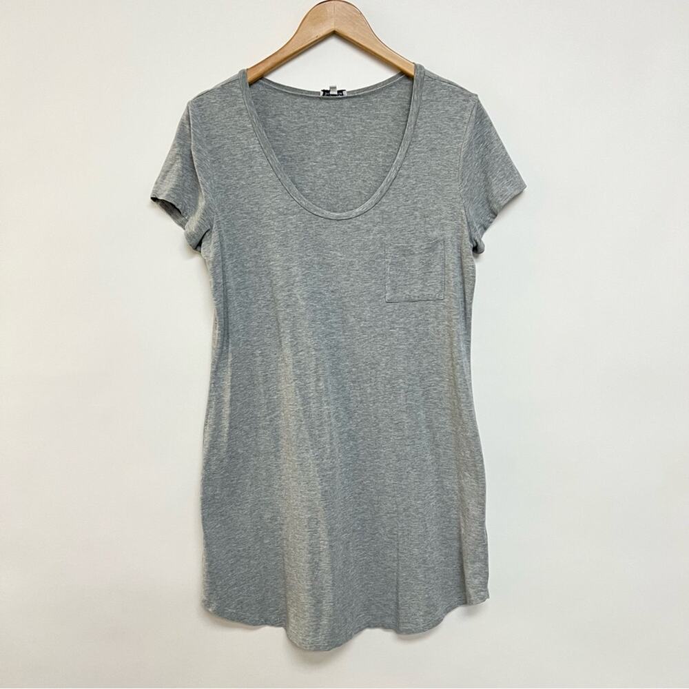 Splendid Heather Gray T-Shirt Dress Front Pocket Short Sleeve Cotton Large $128
